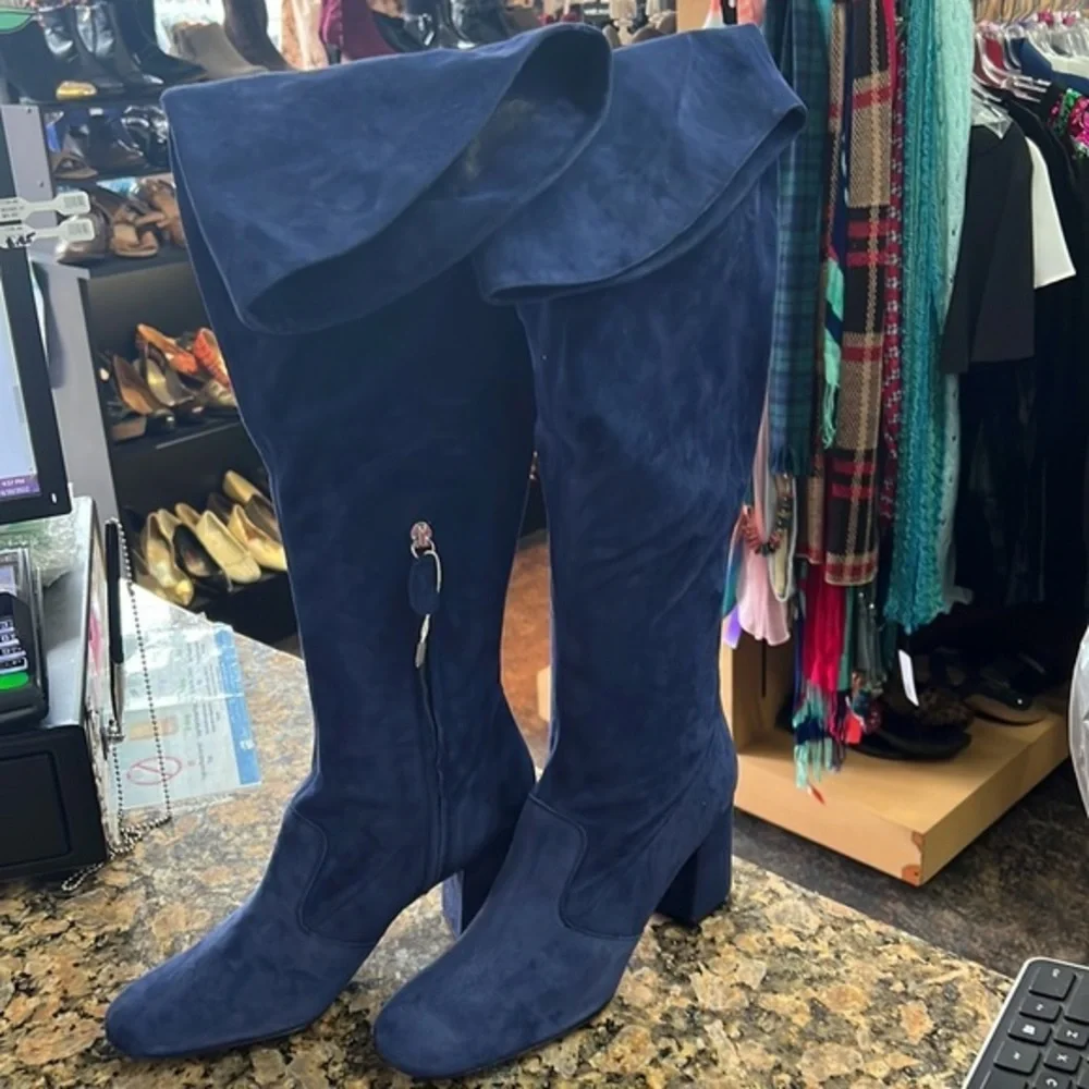 Gianna Meliani Blue Suede Over-the-Knee Boots | Made in Italy | Size 39.5 |